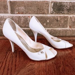 BCBG White Peep Toe Heels